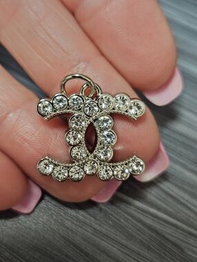 Chanel Stamped Replacement Pull Bezel Set Crystal Double-C Logo In Silver